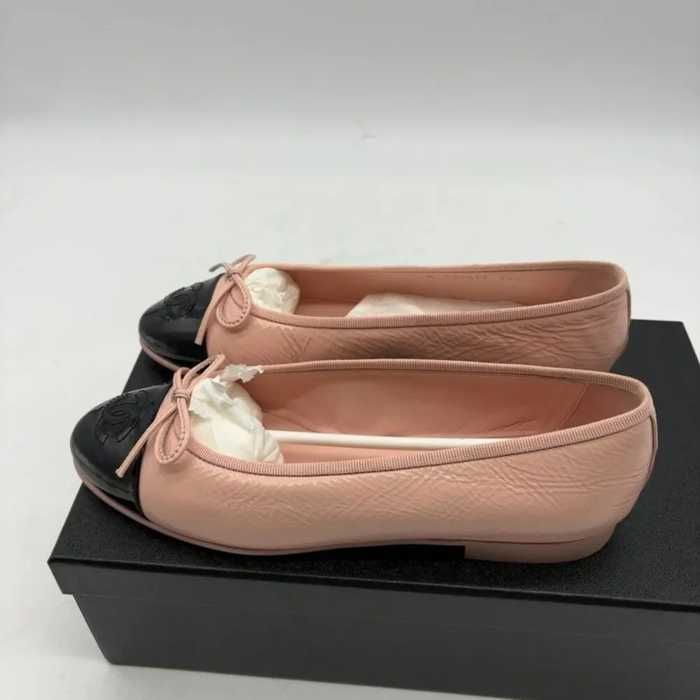 CHANEL Pink Ballet Flats Leather